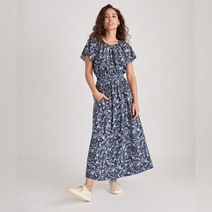NWT $148 Marine Layer Charlotte Maxi Dress Faded Blue Floral Large Drapey Boho